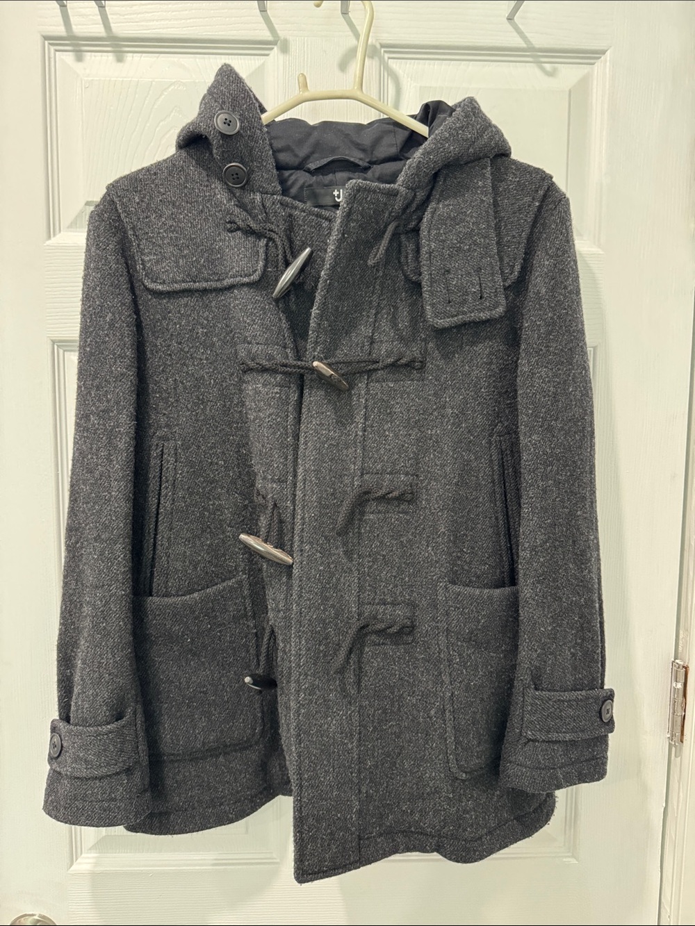 Men's Charcoal Hooded Wool-Blend Toggle Coat, From Uniqlo +J collection